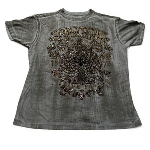 Affliction Men’s T-Shirt Crew Neck Graphic Polaris Aegean Blue Buckle Size L